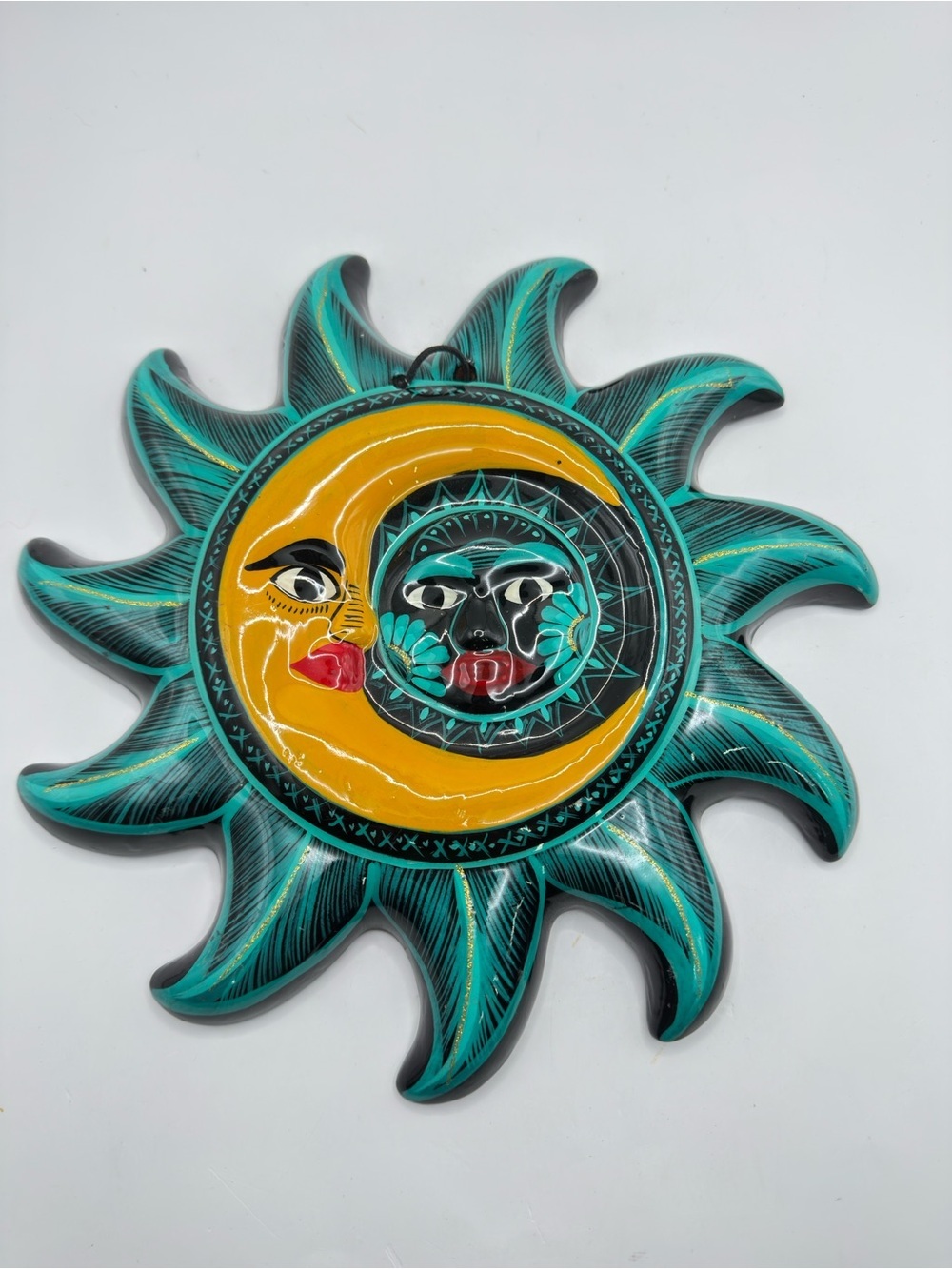 Talavera Sun & Moon Eclipse Wall Art Hand Painted Mexican Ceramic Face Decor - Picture 3 of 9